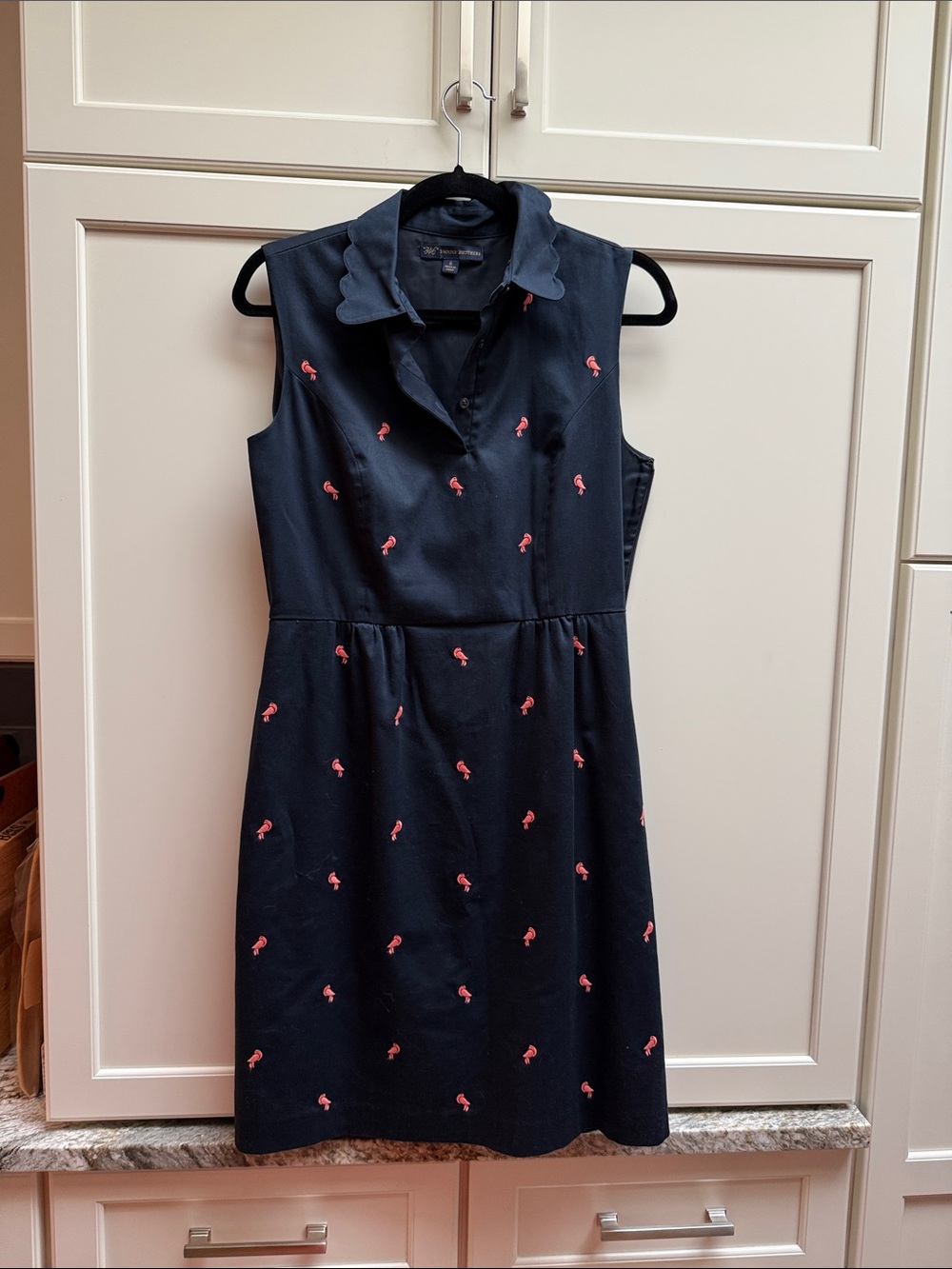 Brooks Brothers Navy Sleeveless Dress with Pink Flamingo Motif